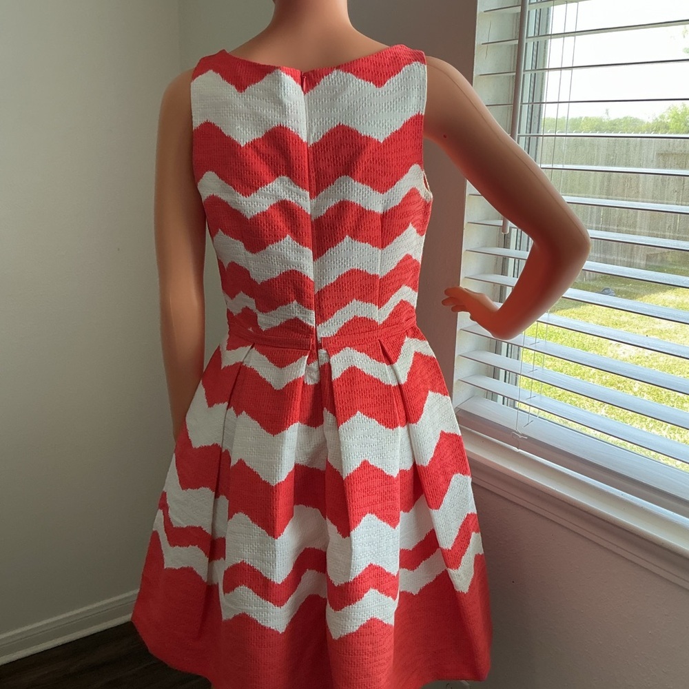 The Limited Coral White Chevron Dress Size 4 Fit & Flare D23 - Picture 4 of 10
